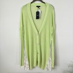 Very J Women's Boutique Neon Lime Green Lace & Knit Cardigan Size Large